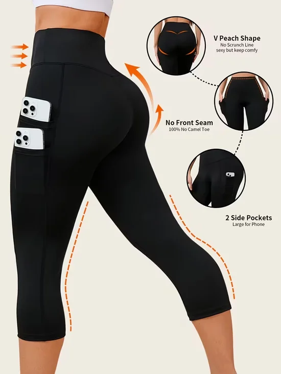 Women's High Waist Capri Leggings with Pockets…