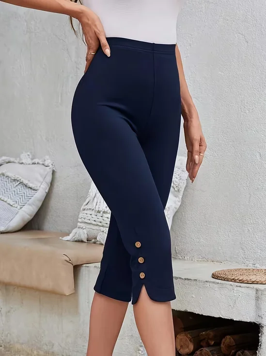 Women's High Waisted Capri Leggings Side Button…