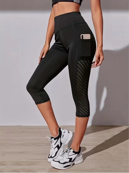 High Waisted Mesh Panel Capri Yoga Leggings…