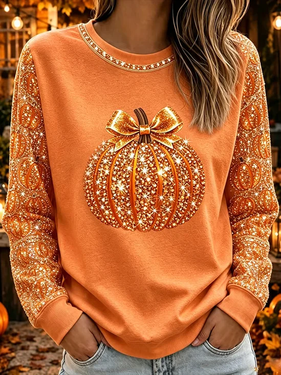 Casual Halloween (pumpkin) Crew Neck Long Sleeve…