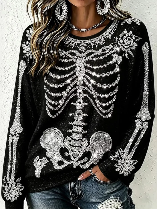 Casual Halloween Crew Neck Long Sleeve Sweatshirt