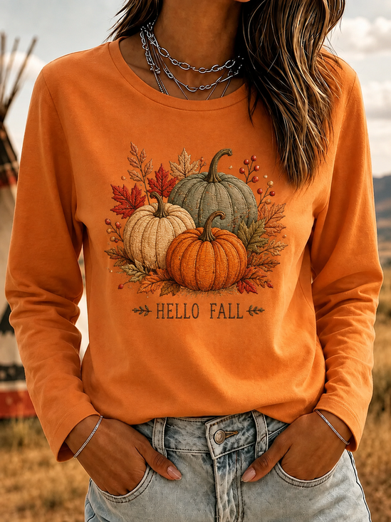 Casual Text Letters Crew Neck Long Sleeve…
