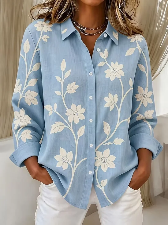 Women Floral Casual Shirt Shirt Collar Long…