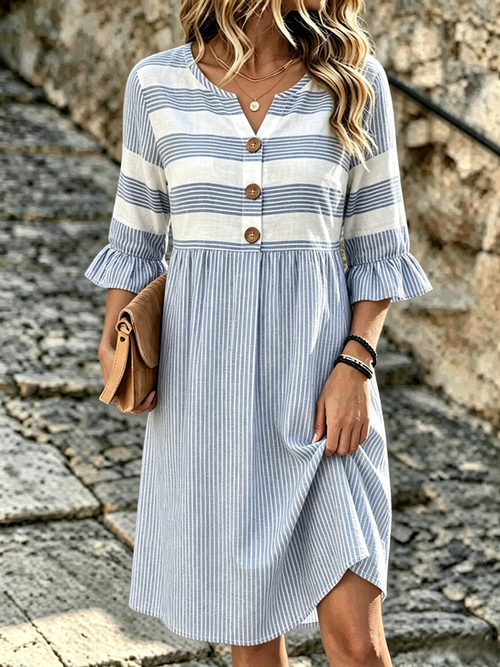 Women Striped Summer Dress V Neck Half…
