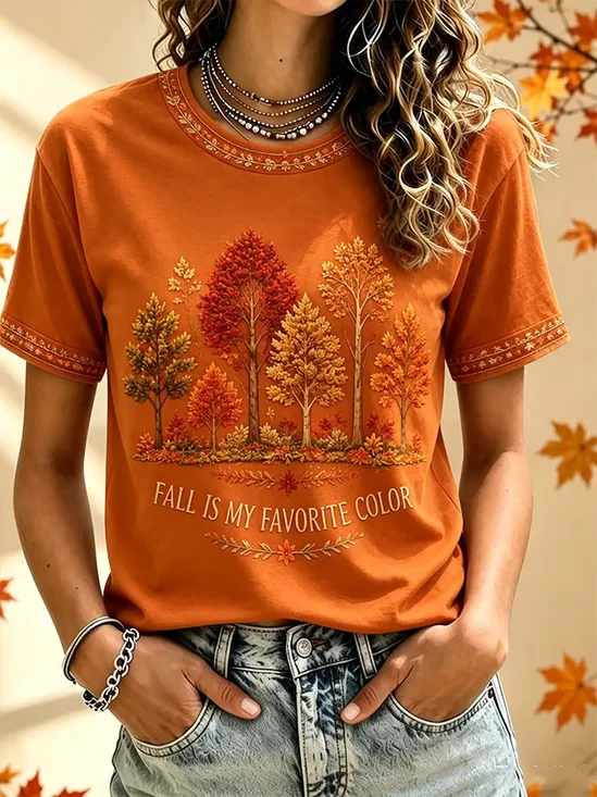 Casual Text Letters Crew Neck Short Sleeve…