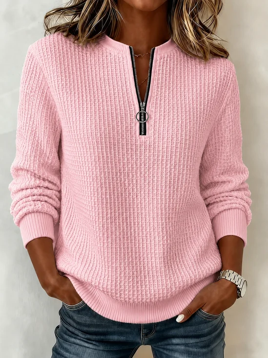 Casual Geometric Half Open Collar Long Sleeve…