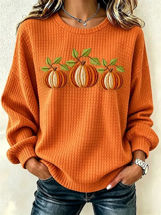 Casual Halloween Pumpkin Crew Neck Long Sleeve…