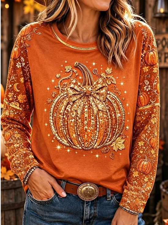 Casual Maple Leaf Crew Neck Long Sleeve…