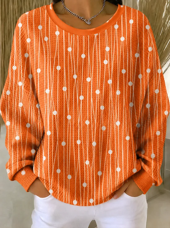 Casual Abstract Polka Dots Crew Neck Long…