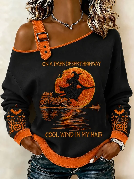 Casual Halloween Asymmetrical Long Sleeve Sweatshirt