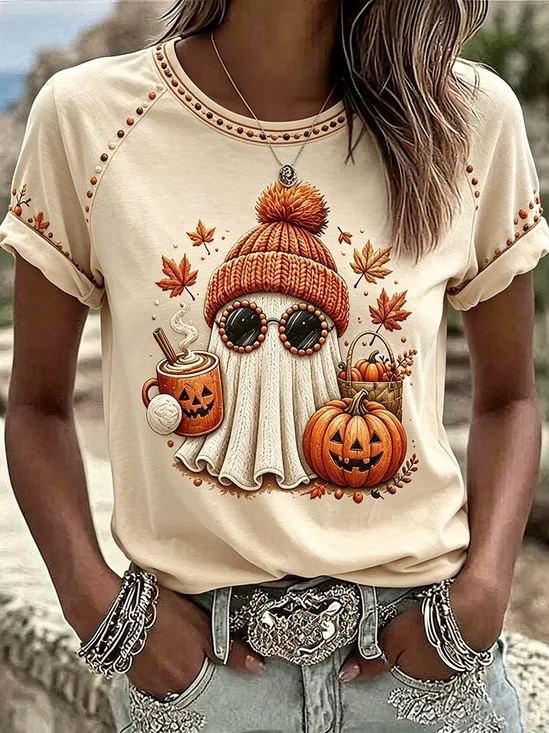 Casual Halloween Crew Neck Short Sleeve T-shirt