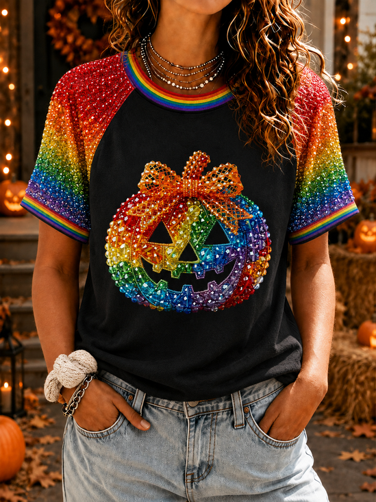 Casual Gradient Pattern Crew Neck Short Sleeve…