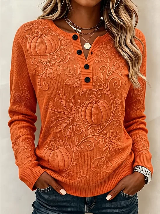 Casual Maple Leaf Crew Neck Long Sleeve…
