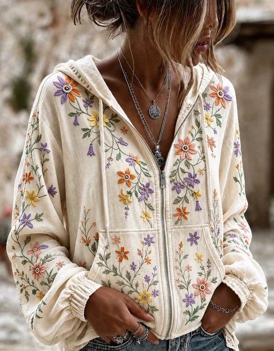 Casual Floral Hoodie Long Sleeve Hoodie