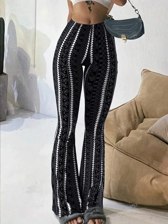 Women's High Waist Boho Printed Flare Pants…