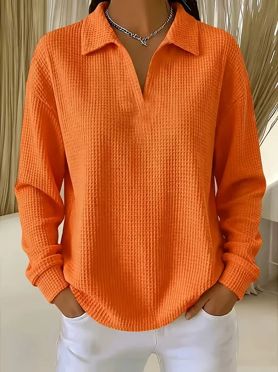 Casual Shawl Collar Plain Sweatshirt