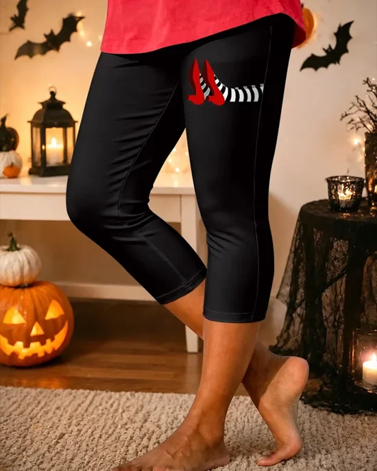 Women Halloween Capris Elastic Waist Pants Casual…