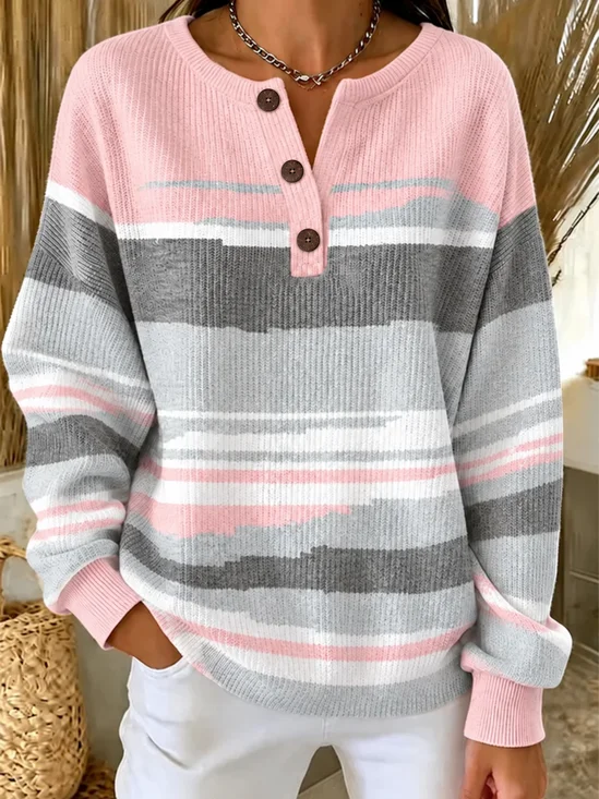 Casual Abstract Henley Collar Long Sleeve Sweatshirt
