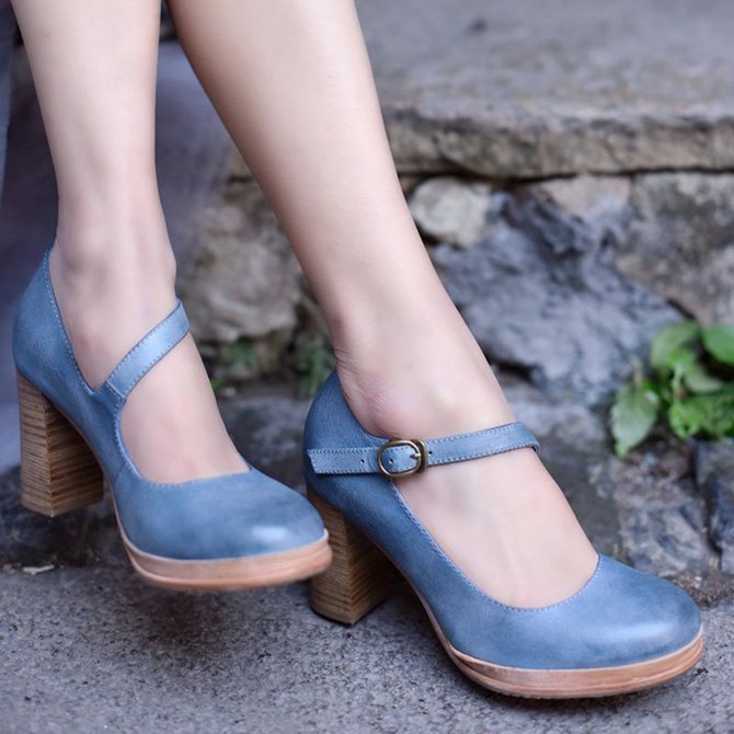 dusty blue chunky heel