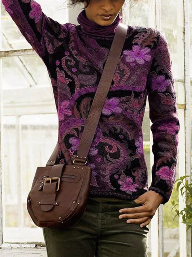 Fashion Floral Cotton-Blend Long Sleeve Sweater
