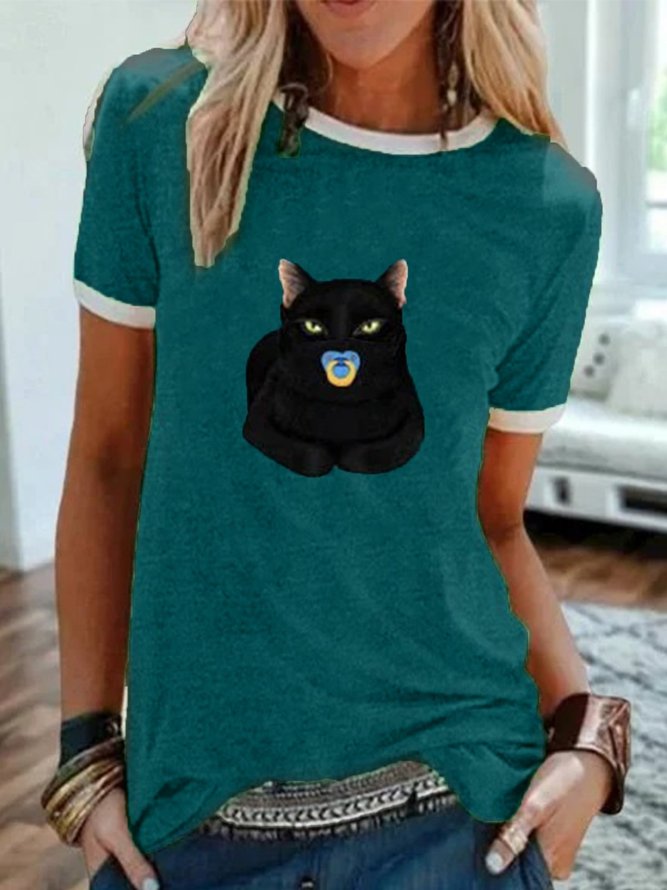 Casual Plus Size Cat Printed Tee Shirts Tops noracora