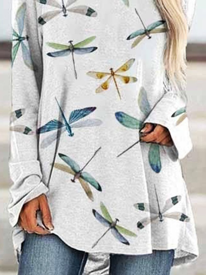 Dragonfly Printed Casual Loosen Tunic Top