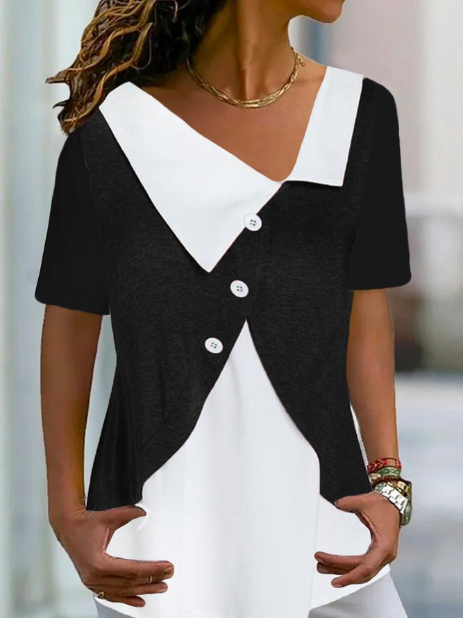 Shawl Collar Casual Plain Jersey Tunic T-Shirts | noracora