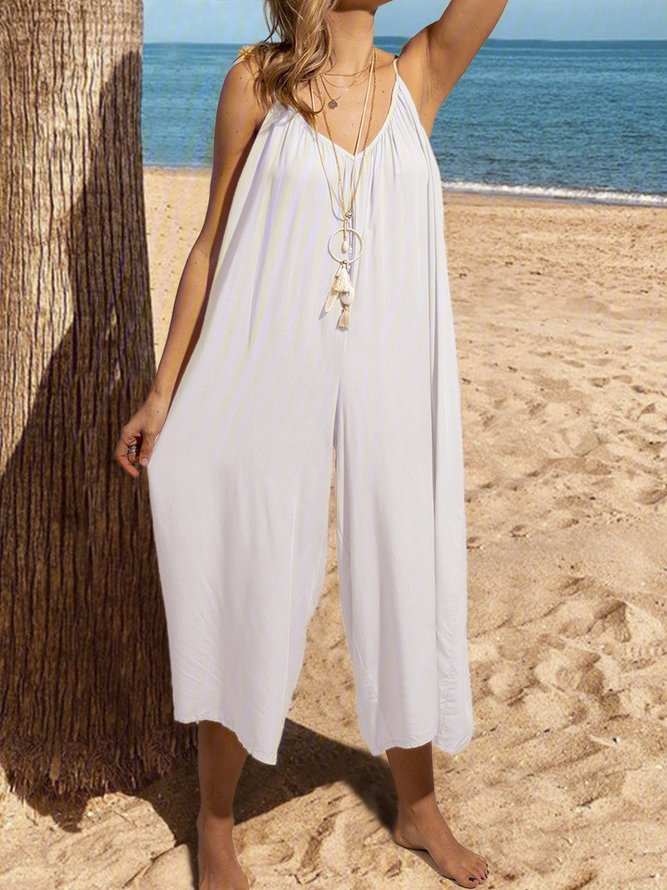 Women Soild Wide Leg Pants Jumpsuits Rompers noracora