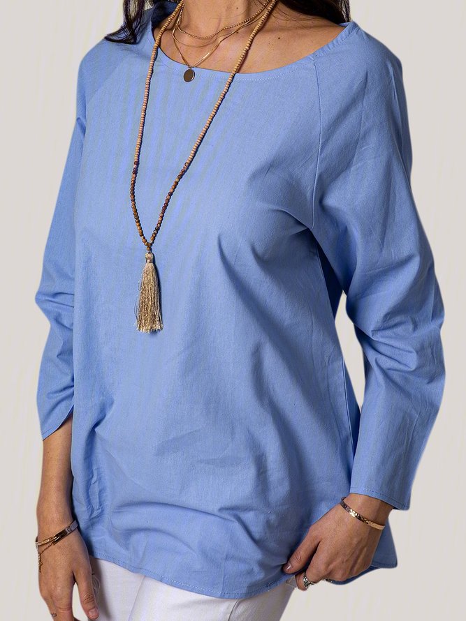 Women Plus Size Solid Long Sleeve Linen Daily Casual Tops Casual Tops