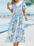 Women's A Line Dress Maxi long Dress blue Short Sleeve Floral Ruched Pocket Print Woven Summer Fall Crew Neck Casual 2022