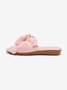 Pink Bow Decor Faux Suede Casual Slide Sandals