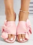 Pink Bow Decor Faux Suede Casual Slide Sandals