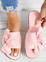 Pink Bow Decor Faux Suede Casual Slide Sandals