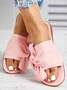 Pink Bow Decor Faux Suede Casual Slide Sandals