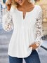 Women's Blouse Plain Casual Patchwork lace Notched Tunic Top