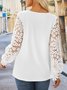 Women's Blouse Plain Casual Patchwork lace Notched Tunic Top
