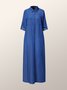 Casual Shirt Collar Loose Plain Maxi Dress