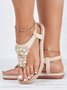 Applique Beaded Decor Comfy Sole Vacation Thong Sandals
