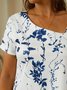 Women Mini Dress Summer Floral Print Short Sleeve Comfy Casual Short Dress