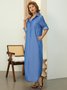 Casual Shirt Collar Loose Plain Maxi Dress