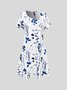 Women Mini Dress Summer Floral Print Short Sleeve Comfy Casual Short Dress
