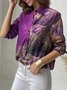 Shirt Collar Long Sleeve Ombre Regular Micro-Elasticity Loose Blouse For Women