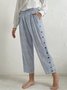 Striped Casual Loose Button Detail Pocket Pant