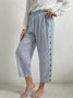 Striped Casual Loose Button Detail Pocket Pant