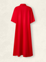 Women Plain Shirt Collar Half Sleeve Comfy Casual Maxi Dress