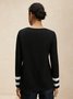 Women's Black And White Colorblock V Neck Long Sleeve T-shirt