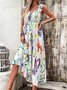Women Geometric Spaghetti Sleeveless Comfy Vacation Scramble Maxi Dress