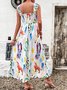 Women Geometric Spaghetti Sleeveless Comfy Vacation Scramble Maxi Dress
