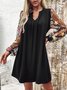 Women Floral V Neck Long Sleeve Comfy Casual Mesh Mini Dress