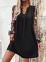 Women Floral V Neck Long Sleeve Comfy Casual Mesh Mini Dress